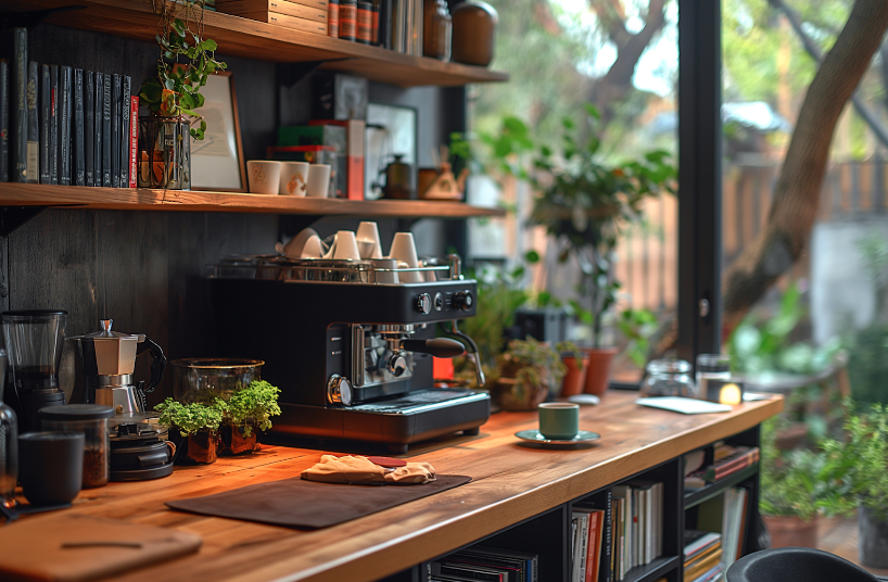 Home office coffee bar.