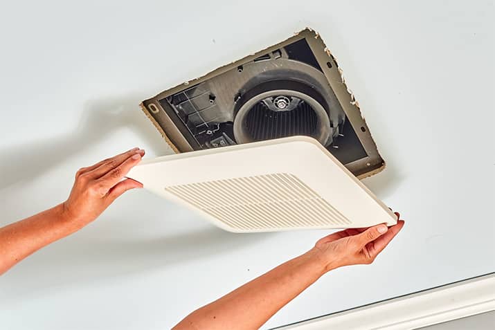 Add an exhaust fan faceplate to the ceiling.