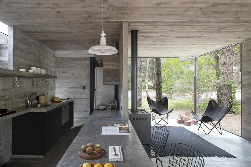Concrete kitchen in Argentina with lots of light