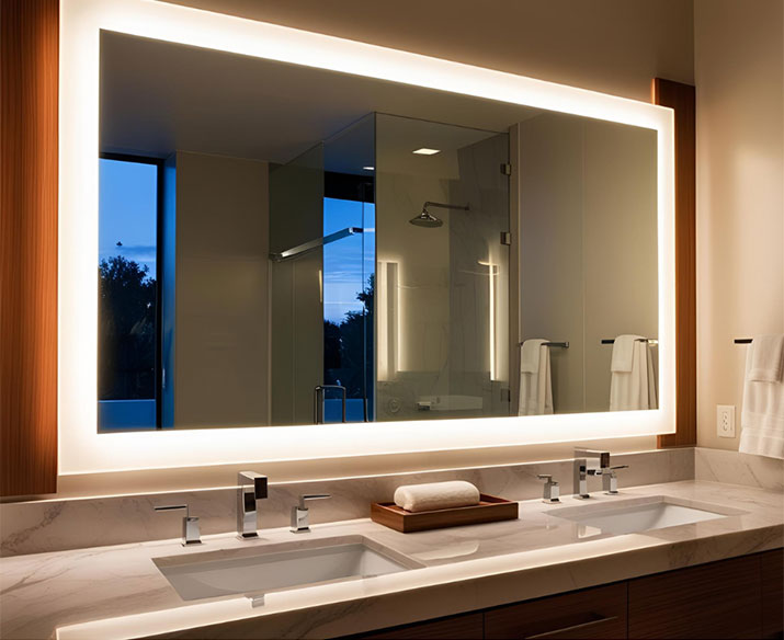 Backlit bathroom mirror.
