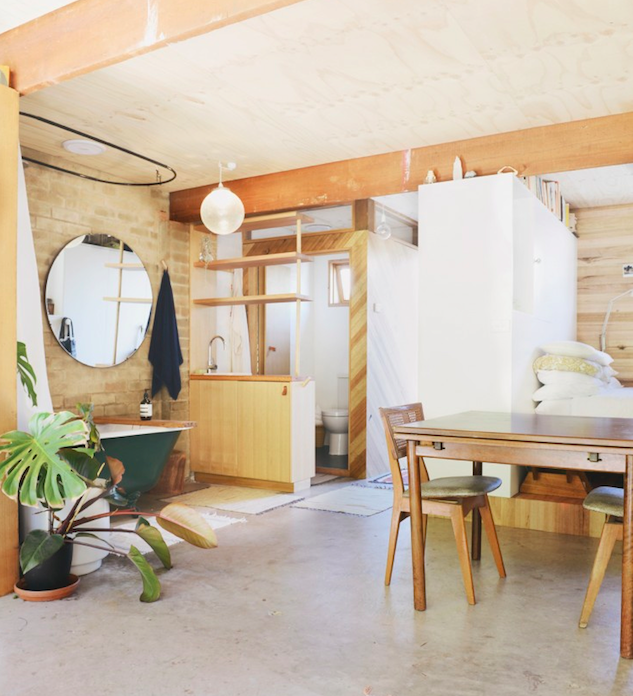 Bathroom Without Doors Next To Dining Room