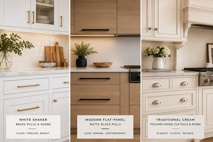 Best kitchen cabinet hardware styles for shaker modern and traditional cabinets.