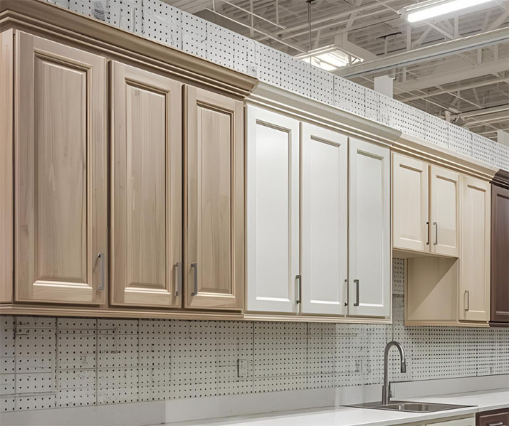A row of cabinets in a warehouse.
