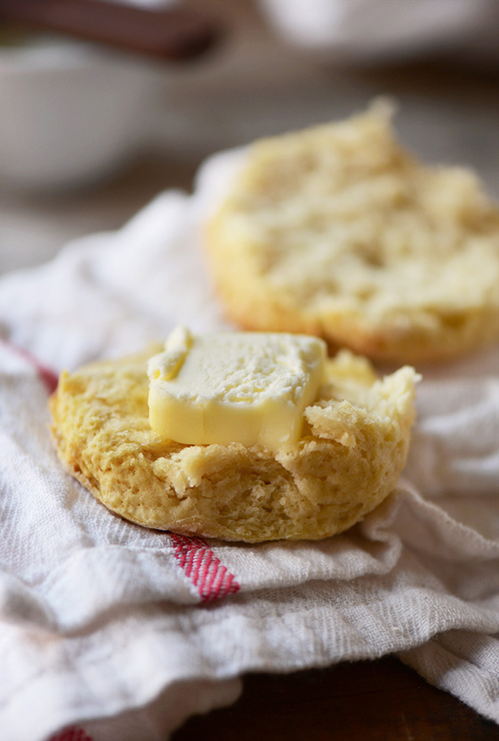 Biscuits on cloth with butter