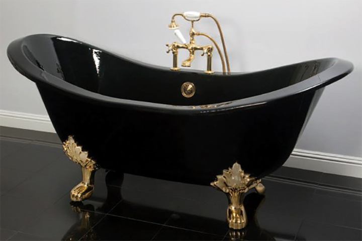 Black double slipper tub with gold feet