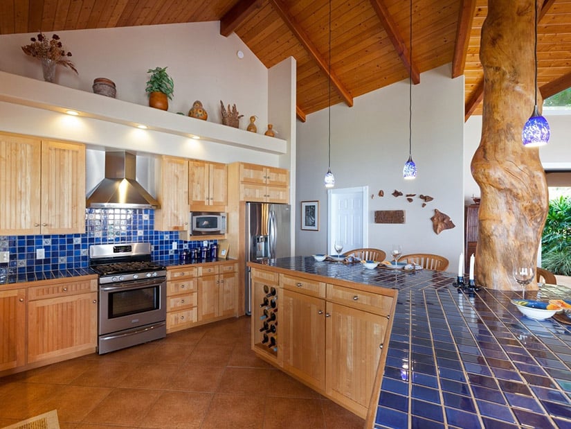 Blue Talavera tile used for the kitchen counters and backsplash