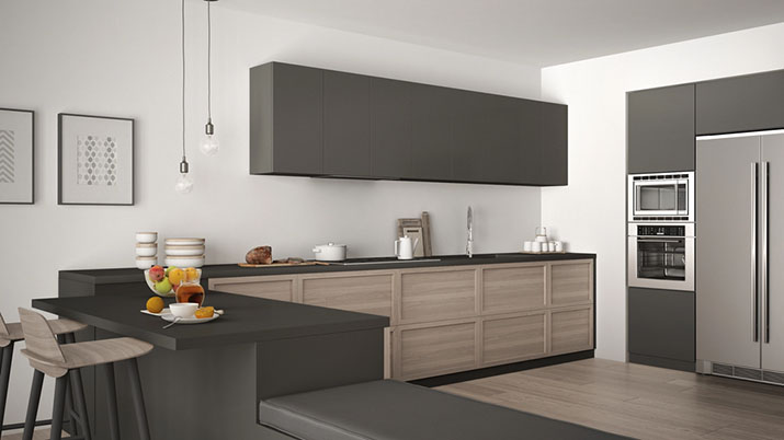 Brown and black modern kitchen.