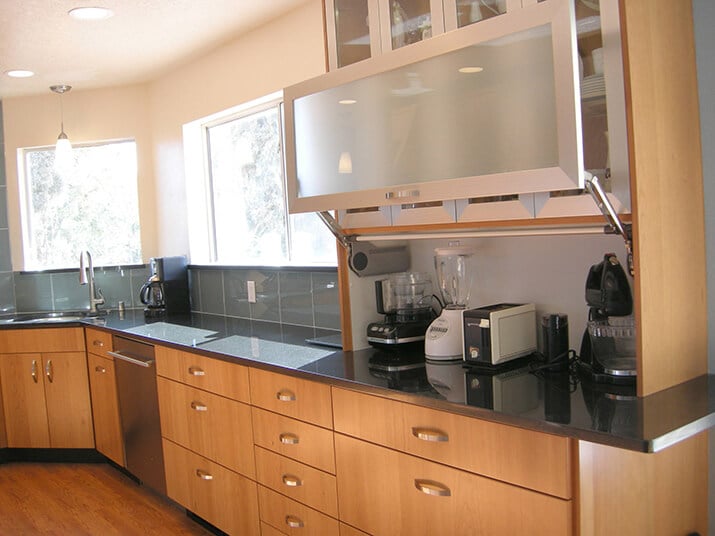 Cabinet hutch designed to hold small kitchen appliances.