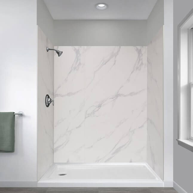 Cararra white shower surround back and side wall panel.
