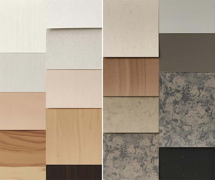 Cabinet color and countertop swatches for small kitchen design.