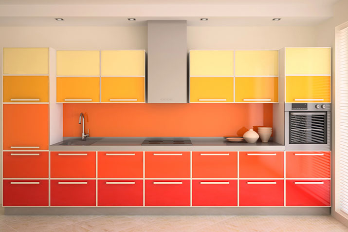 Red and orange kitchen design.
