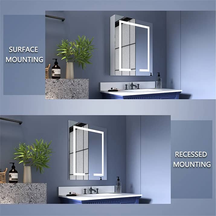 Comparison between surface mounted and recessed medicine cabinet.