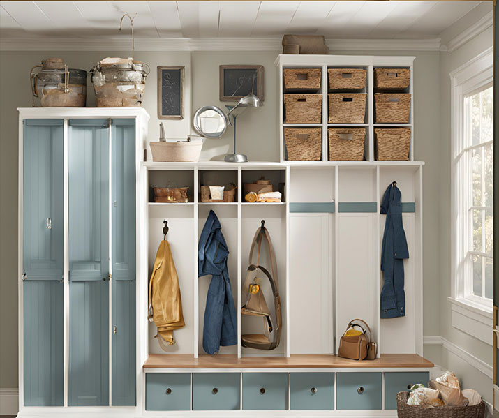 Blue lockers DIY in mudroom.