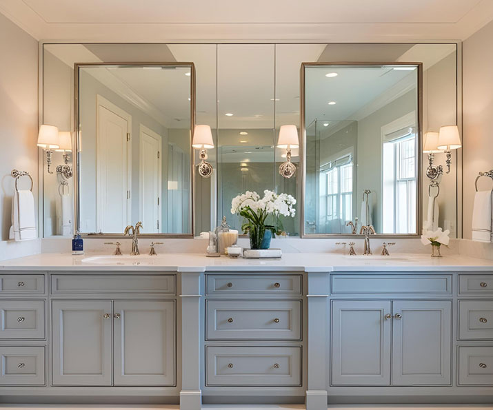 Double mirror over double vanity.