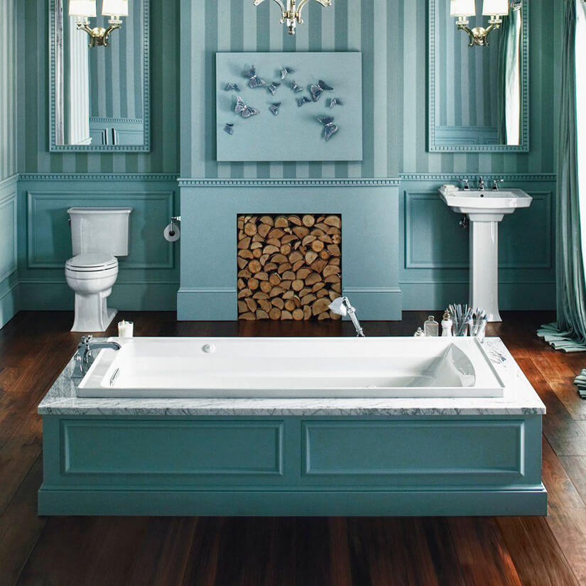 Drop-in bathtub style design idea in blue marble.
