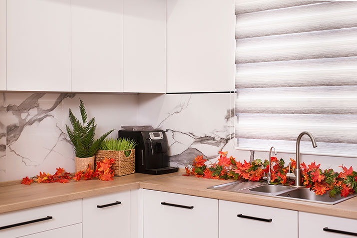Elegant stone backsplash.