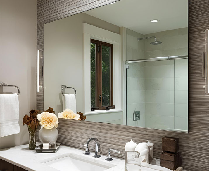 Frameless bathroom mirror.
