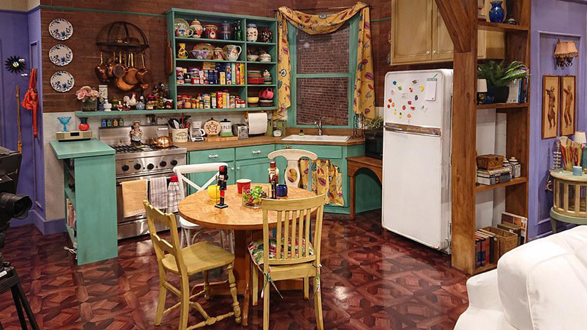The colorful and warm TV show kitchen from the set of Friends.