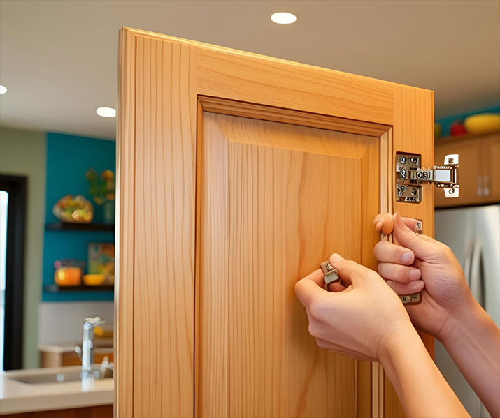 Installing soft close hinge on a kitchen cabinet door.