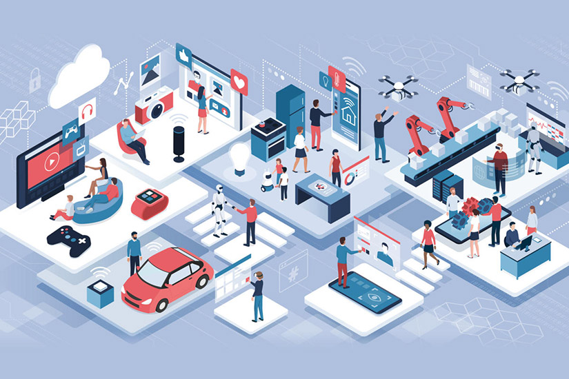 Internet of things infographic with cars and smart devices