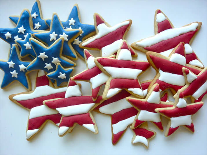 Memorial Day themed sugar cookies with stars and stripes.