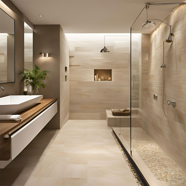 Natural stone shower floor tile.