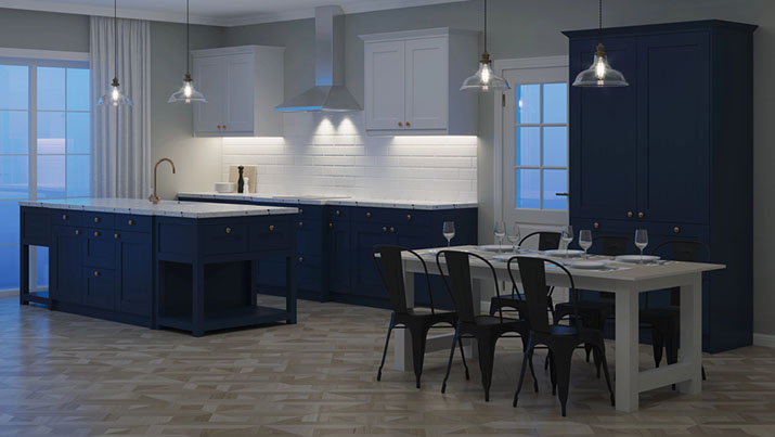 Navy and white kitchen.
