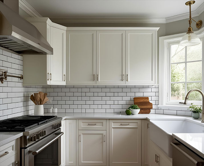 Kitchen with subway tiles.