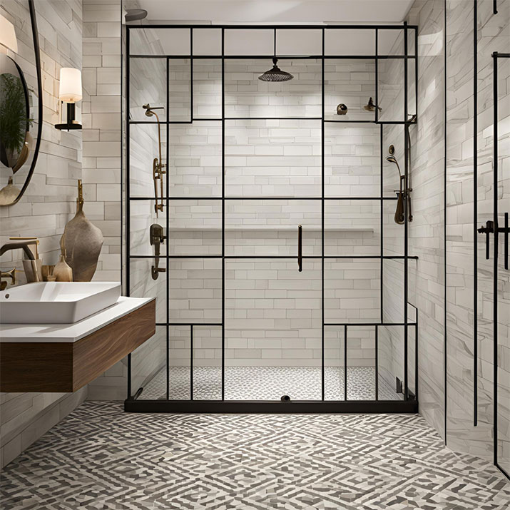 Patterned shower floor tile.
