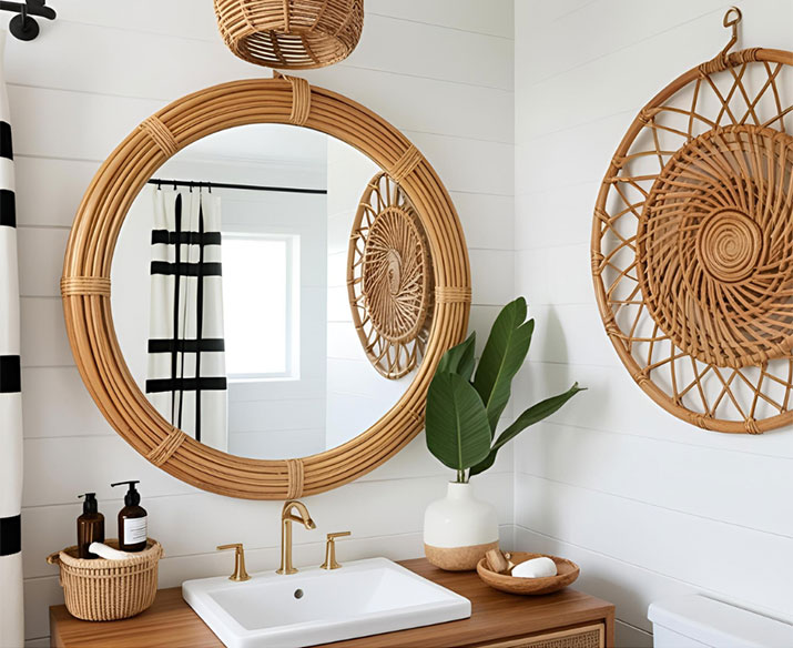 Rattan bathroom mirror.