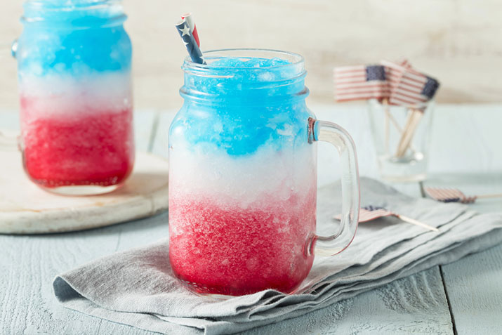 Red white and blue float.