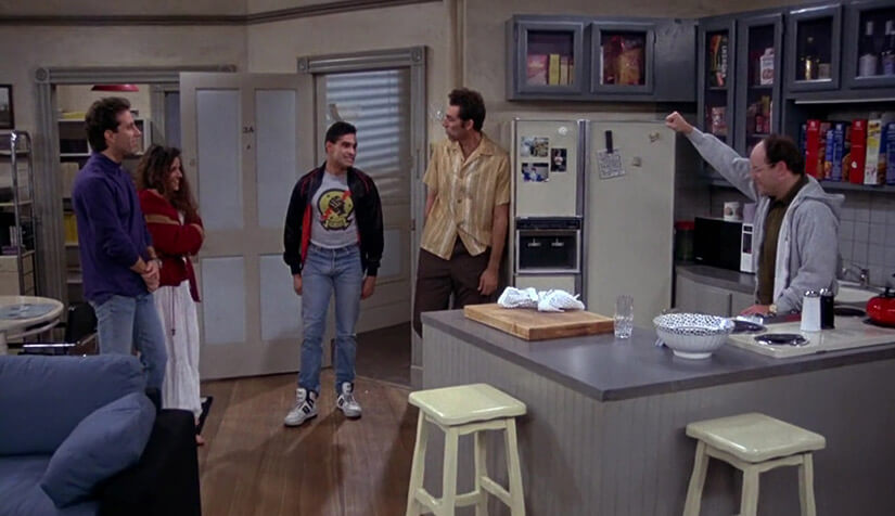 Seinfeld's TV show kitchen is set in a classic New York City apartment and is finished in tones of gray and cream.