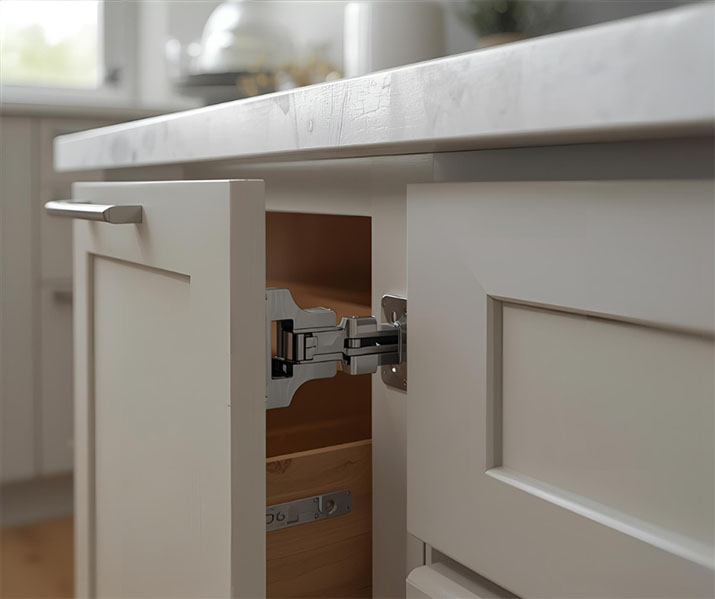 Close up of soft close cabinet door.