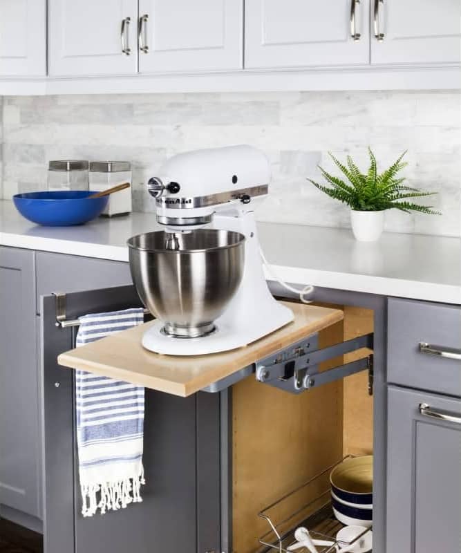 Lift Up Kitchen Mixer Shelf - Transitional - Kitchen  Kitchen appliance  storage, Transitional kitchen, Kitchen cabinets