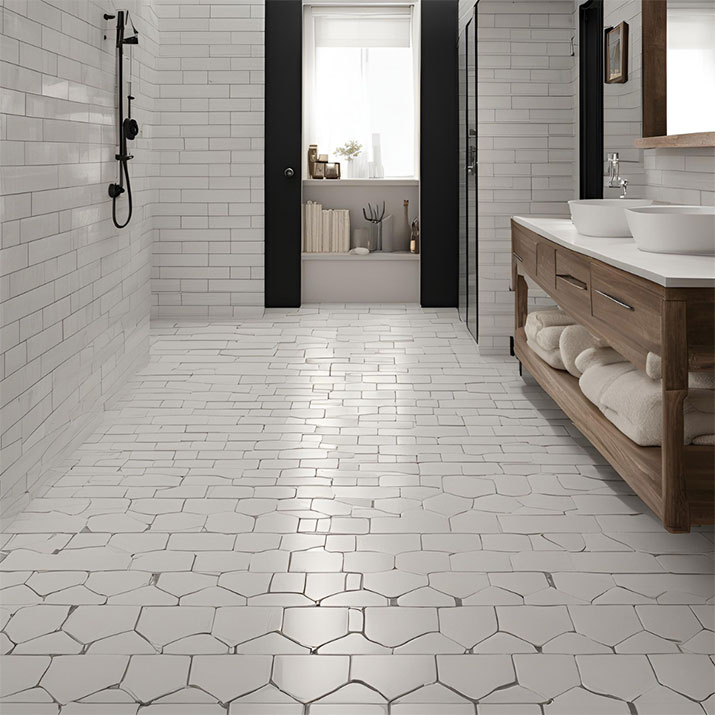 Subway shower floor tile.