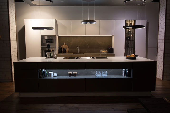 Modern kitchen with chic under cabinet lighting for island area.
