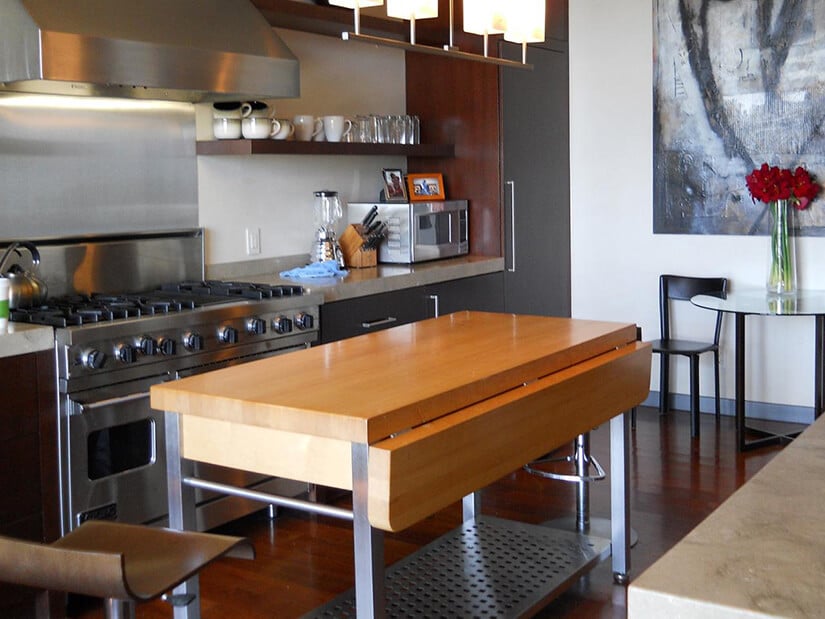 kitchen prep table with cutting board