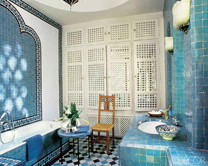 YYves Saint Lauren: Blue Moroccan tiles with white shudders
