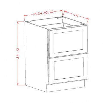 2DB24 Shaker Cinder Two Drawer Base Cabinet (RTA)