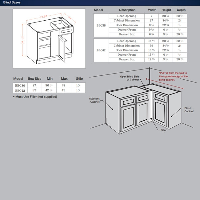 BBC42 Shaker Gray Blind Base Corner Cabinet (RTA)