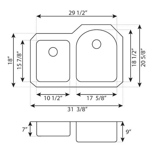 LCL201L Undermount Stainless Steel Double Basin Kitchen Sink