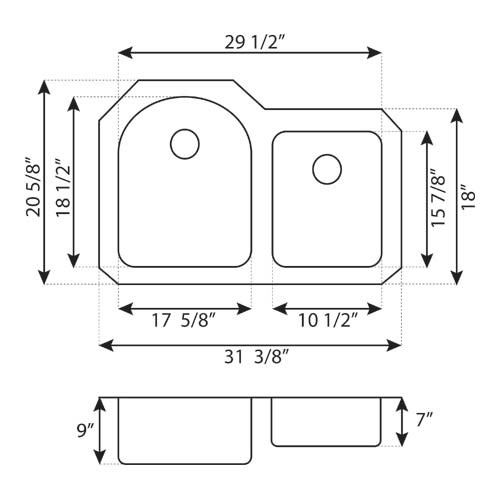 LCL201R Undermount Stainless Steel Double Basin Kitchen Sink