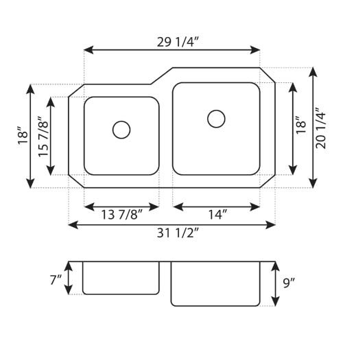 LCL202L Undermount Stainless Steel Double Basin Kitchen Sink
