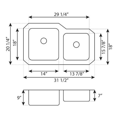 LCL202R Undermount Stainless Steel Double Basin Kitchen Sink