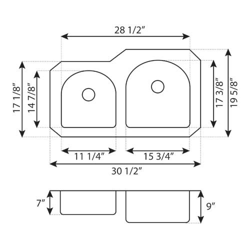 LCL203L Undermount Stainless Steel Double Basin Kitchen Sink