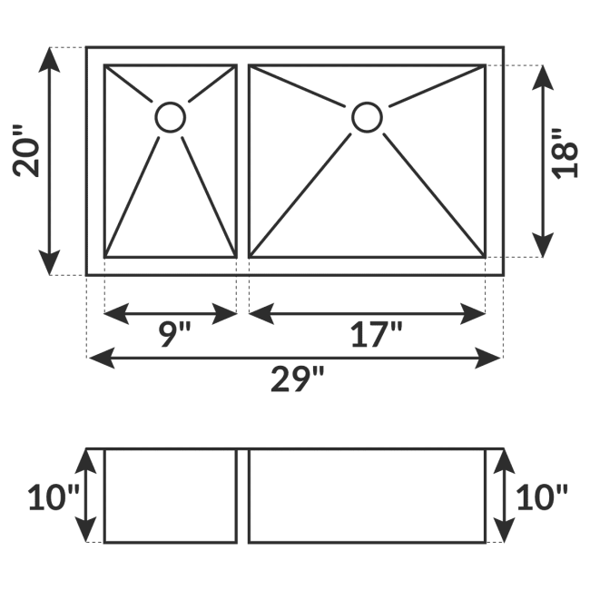 LCLP3L Zero-Radius Undermount Stainless Steel Double Basin Kitchen Sink