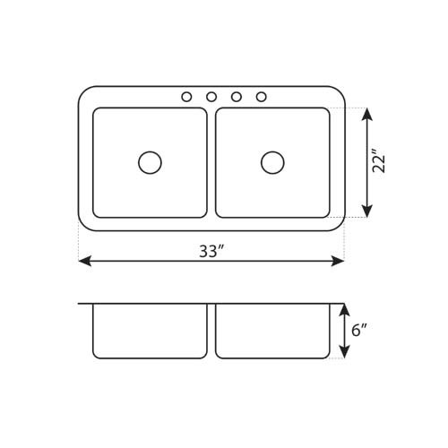 LCLTD64 Top Mount Stainless Steel Double Basin Kitchen Sink