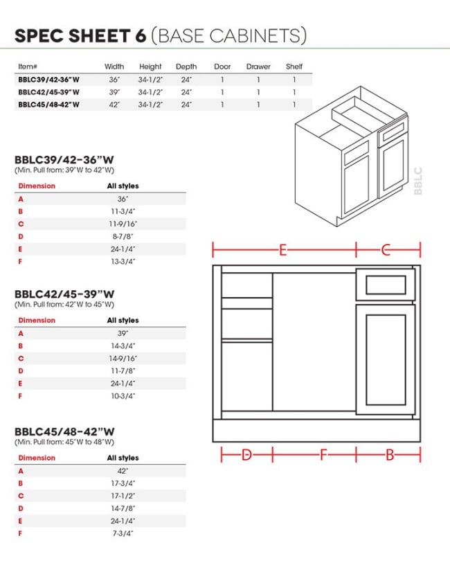 BBLC42/45-39W Gramercy White Base Blind Corner Cabinet