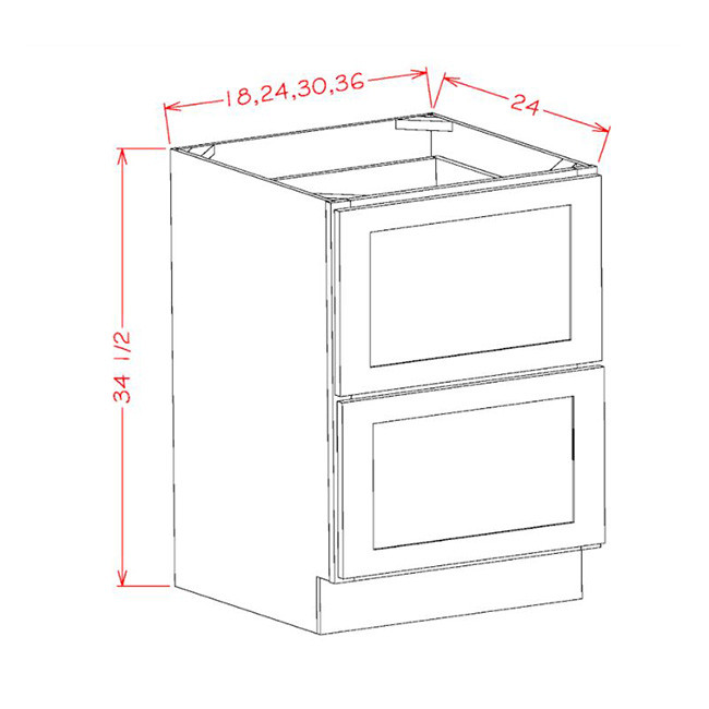 2DB24 Shaker Arctic Two Drawer Base Cabinet (RTA)