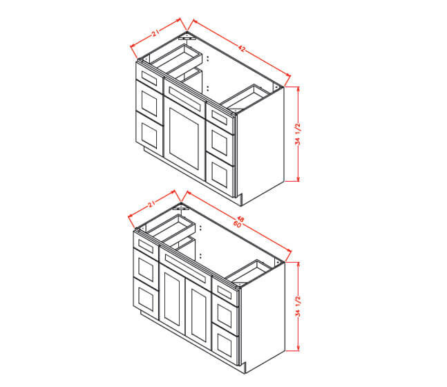 VDDB42 Shaker Gray Vanity Double Drawer Base Cabinet (RTA)